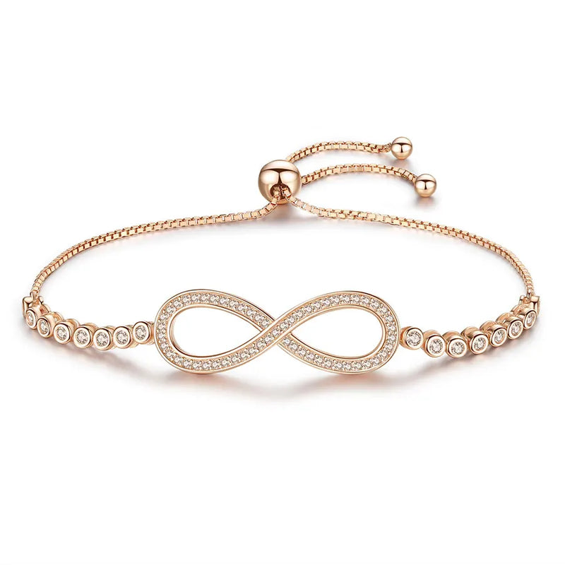 925 Silver CZ Rose Charm Bracelet Infinity Tennis Women Jewelry