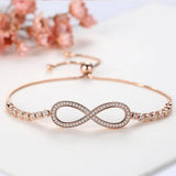 925 Silver CZ Rose Charm Bracelet Infinity Tennis Women Jewelry