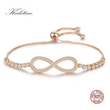 925 Silver CZ Rose Charm Bracelet Infinity Tennis Women Jewelry