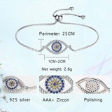 925 Silver Evil Eye Tennis Bracelet CZ Bead Jewelry