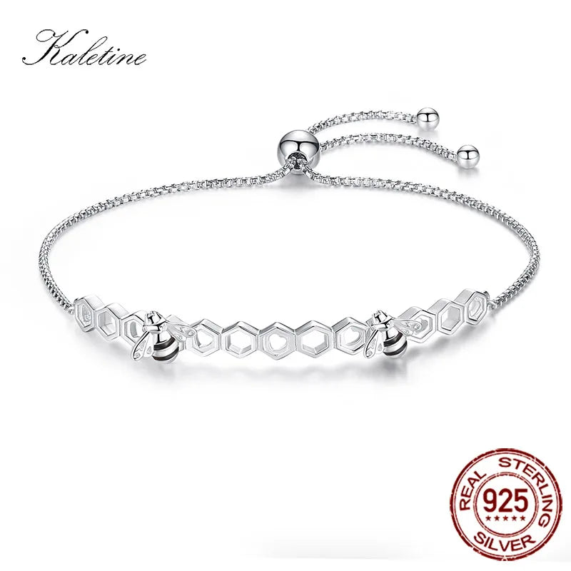 Comb Honey 925 Silver Bracelet Bee Jewelry Love Heart Men