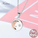 925 Silver Moon&Star Rose Round Pendants & Necklaces for Women