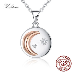 925 Silver Moon&Star Rose Round Pendants & Necklaces for Women