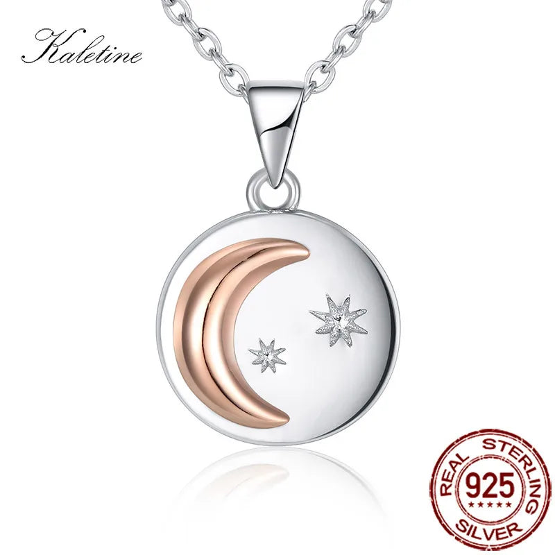 925 Silver Moon&Star Rose Round Pendants & Necklaces for Women