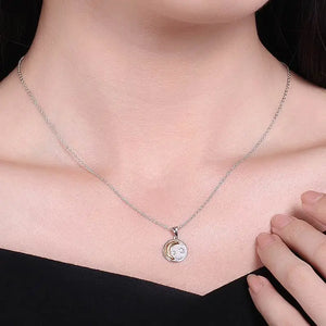 925 Silver Moon&Star Rose Round Pendants & Necklaces for Women