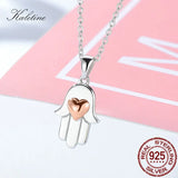 925 Silver Heart Necklace with Hamsa Hand Charm Pendant
