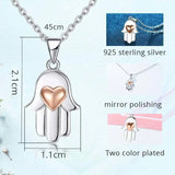 925 Silver Heart Necklace with Hamsa Hand Charm Pendant