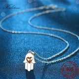 925 Silver Heart Necklace with Hamsa Hand Charm Pendant