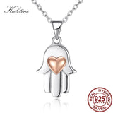 925 Silver Heart Necklace with Hamsa Hand Charm Pendant