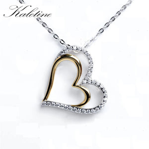 925 Silver Couple Heart Pendant Necklace Two Tone Love Heart in Heart