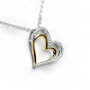 925 Silver Couple Heart Pendant Necklace Two Tone Love Heart in Heart