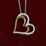 925 Silver Couple Heart Pendant Necklace Two Tone Love Heart in Heart