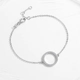 Sterling 925 Silver Heart Circle Bracelet with CZ Stones