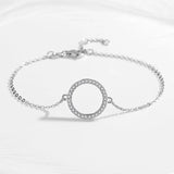 Sterling 925 Silver Heart Circle Bracelet with CZ Stones