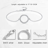Sterling 925 Silver Heart Circle Bracelet with CZ Stones