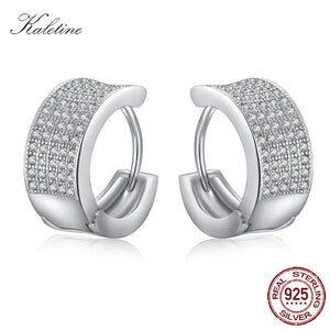 925 Silver CZ Pave Hoop Earrings for Women Men