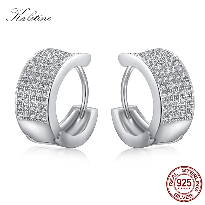 925 Silver CZ Pave Hoop Earrings for Women Men