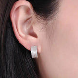 925 Silver CZ Pave Hoop Earrings for Women Men