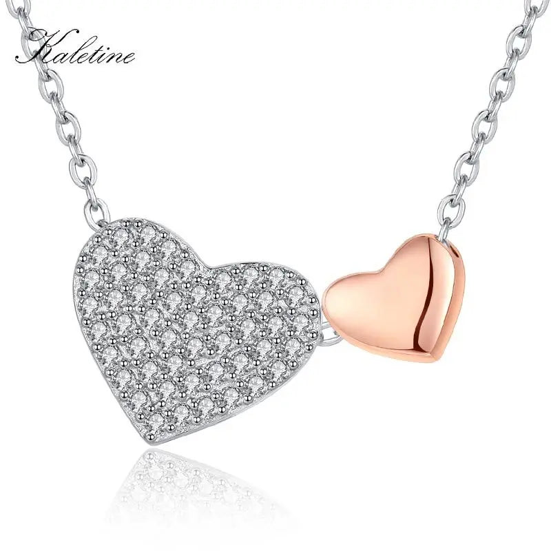 925 Sterling Silver Zircon Heart Charm Necklace KLTN049