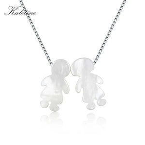 Sterling Silver Mother of Pearl Boy and Girl Pendant Necklace