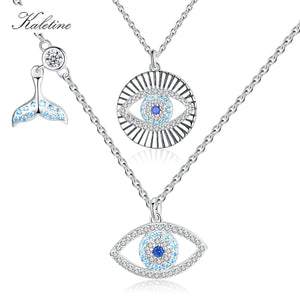 925 Sterling Silver Evil Eye Pendant Choker Necklace