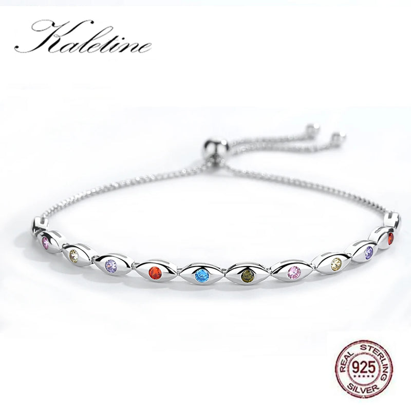 Evil Eye Bracelet 925 Sterling Silver Rainbow CZ Turkey Adjustable Jewelry