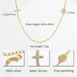 925 Silver Necklace Zircon Cross Evil Eye Necklace