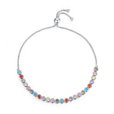 925 Sterling Silver Bracelet Rainbow Colorful CZ Tennis Beads Jewelry