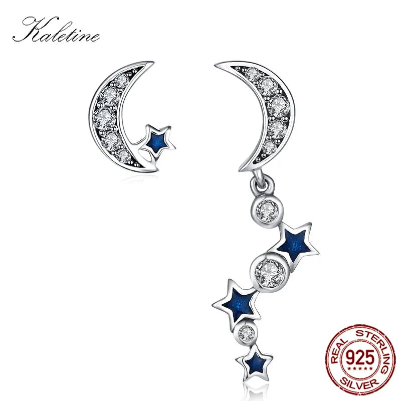 Moon & Stars Stud Earrings 925 Sterling Silver Jewelry