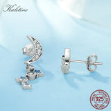 Moon & Stars Stud Earrings 925 Sterling Silver Jewelry
