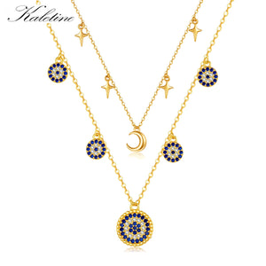 Moon 925 Silver Evil Eye Necklace Women Jewelry Link Chain Choker Bijoux