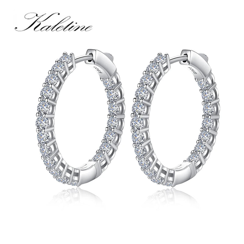 925 Silver CZ Hoop Earrings for Women Girl Jewelry