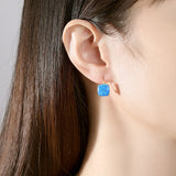 Crystal Square Sterling Silver Stud Earrings Fire Opal Gift for Her