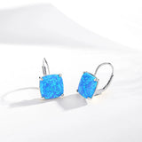 Crystal Square Sterling Silver Stud Earrings Fire Opal Gift for Her