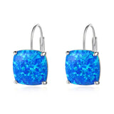 Crystal Square Sterling Silver Stud Earrings Fire Opal Gift for Her