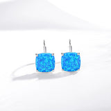 Crystal Square Sterling Silver Stud Earrings Fire Opal Gift for Her