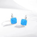 Crystal Square Sterling Silver Stud Earrings Fire Opal Gift for Her