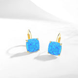 Princess Cut Crystal Square Stud Earrings 925 Sterling Silver Fire Opal Gift