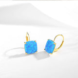 Princess Cut Crystal Square Stud Earrings 925 Sterling Silver Fire Opal Gift