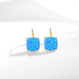 Princess Cut Crystal Square Stud Earrings 925 Sterling Silver Fire Opal Gift