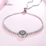 925 Silver Evil Eye CZ Tennis Bracelet Adjustable Beads