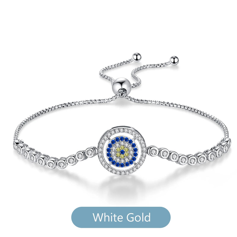 925 Silver Evil Eye CZ Tennis Bracelet Adjustable Beads