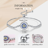 925 Silver Evil Eye CZ Tennis Bracelet Adjustable Beads