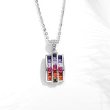Rainbow CZ Geometric Circle Initials 925 Sterling Silver Pendant Necklace