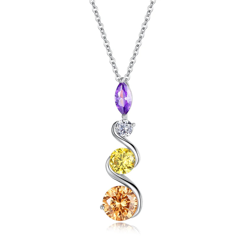Rainbow CZ Geometric Circle Initials 925 Sterling Silver Pendant Necklace