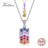 Rainbow CZ Geometric Circle Initials 925 Sterling Silver Pendant Necklace