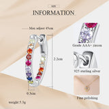 Rainbow Heart 925 Silver Earrings Ladies CZ Zirconia Charm Jewelry