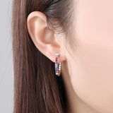 Rainbow Heart 925 Silver Earrings Ladies CZ Zirconia Charm Jewelry