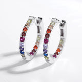Rainbow Heart 925 Silver Earrings Ladies CZ Zirconia Charm Jewelry
