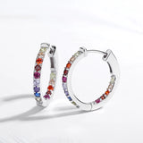 Rainbow Heart 925 Silver Earrings Ladies CZ Zirconia Charm Jewelry